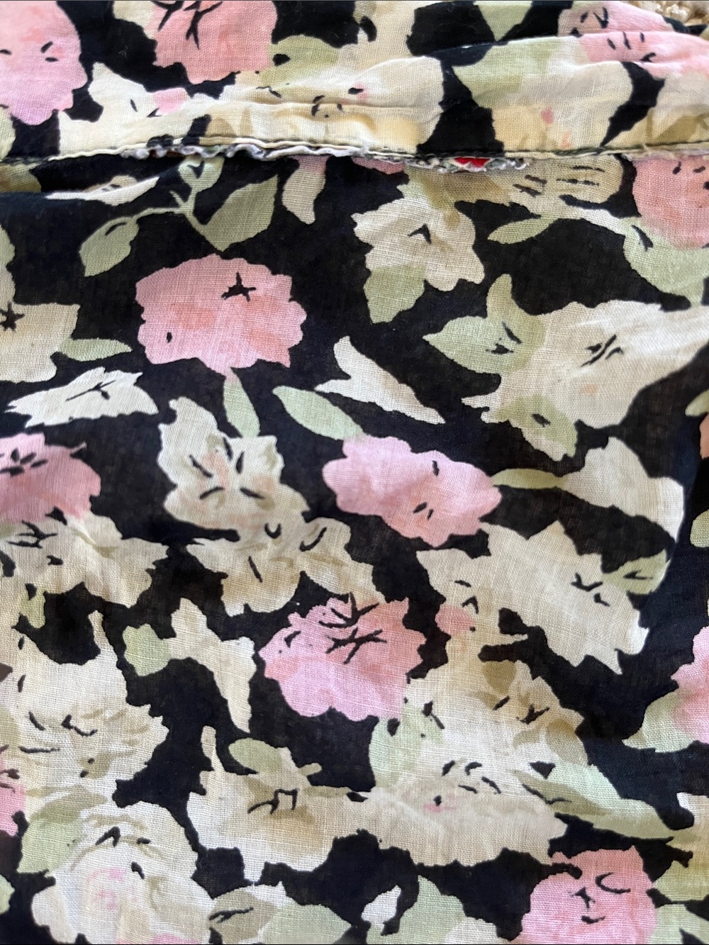 Vintage 80s 90s Floral silk gauze button up blouse Black Pink & Cream Flowers - Picture 5 of 6